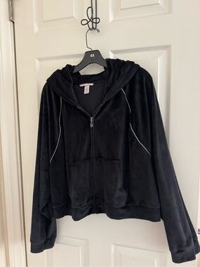 Victoria's Secret Velour Zip Up Hoodie - Y2K Style - Black XXL